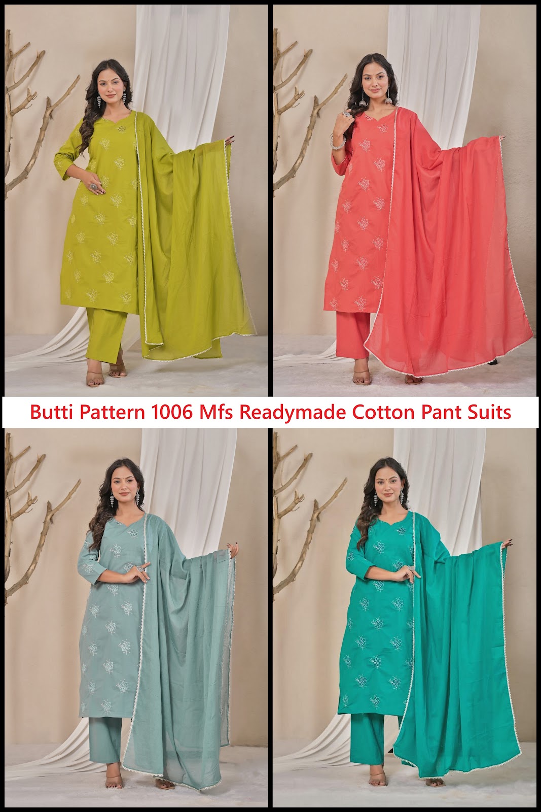 Butti Pattern 1006 Mfs Readymade Cotton Pant Suits Wholesaler India