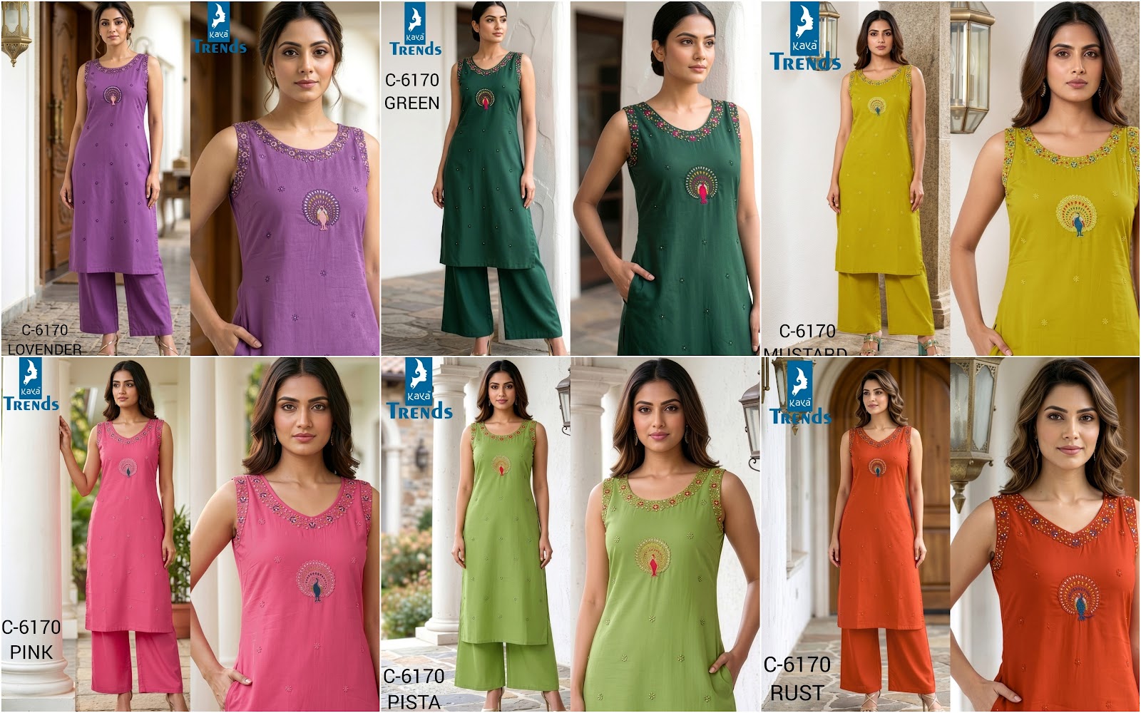 C 6170 New Colors Kaya Trends Dhabu Cotton Kurti Plazzo Set Exporter Gujarat