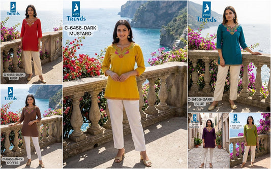 C 6456 Dark Kaya Trends Rayon Short Kurtis Wholesale Price