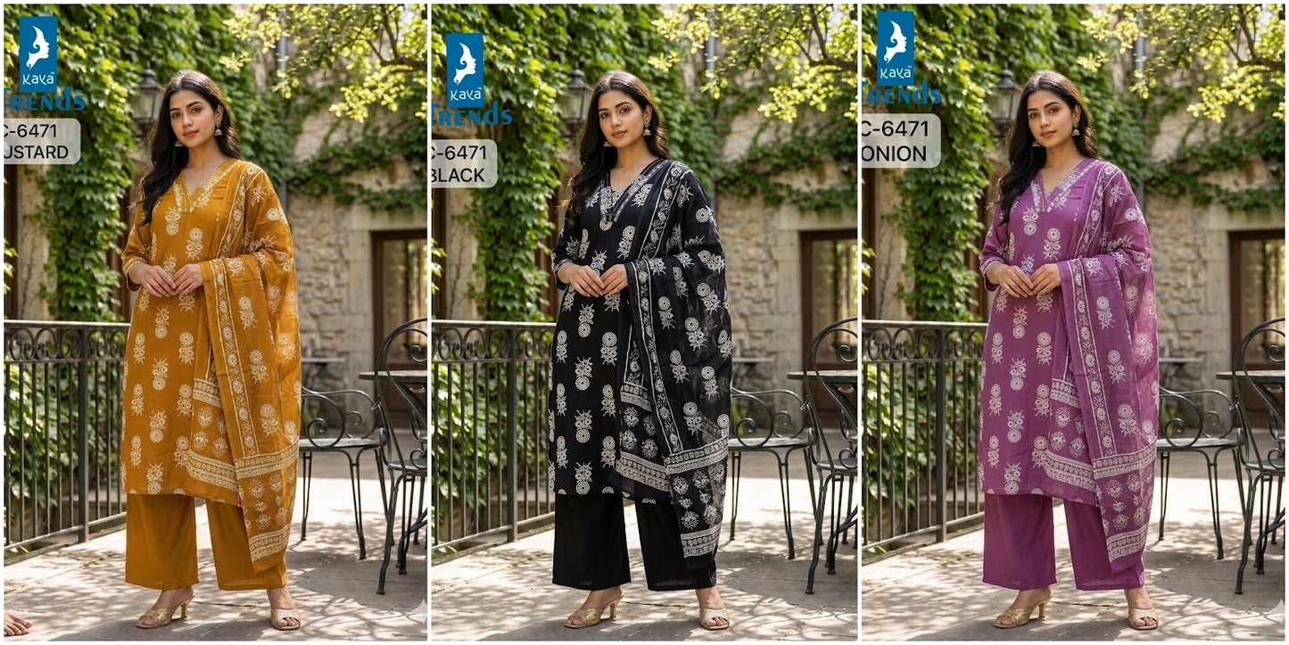 C 6471 Kaya Trends Rayon Readymade Plazzo Style Suits Manufacturer India