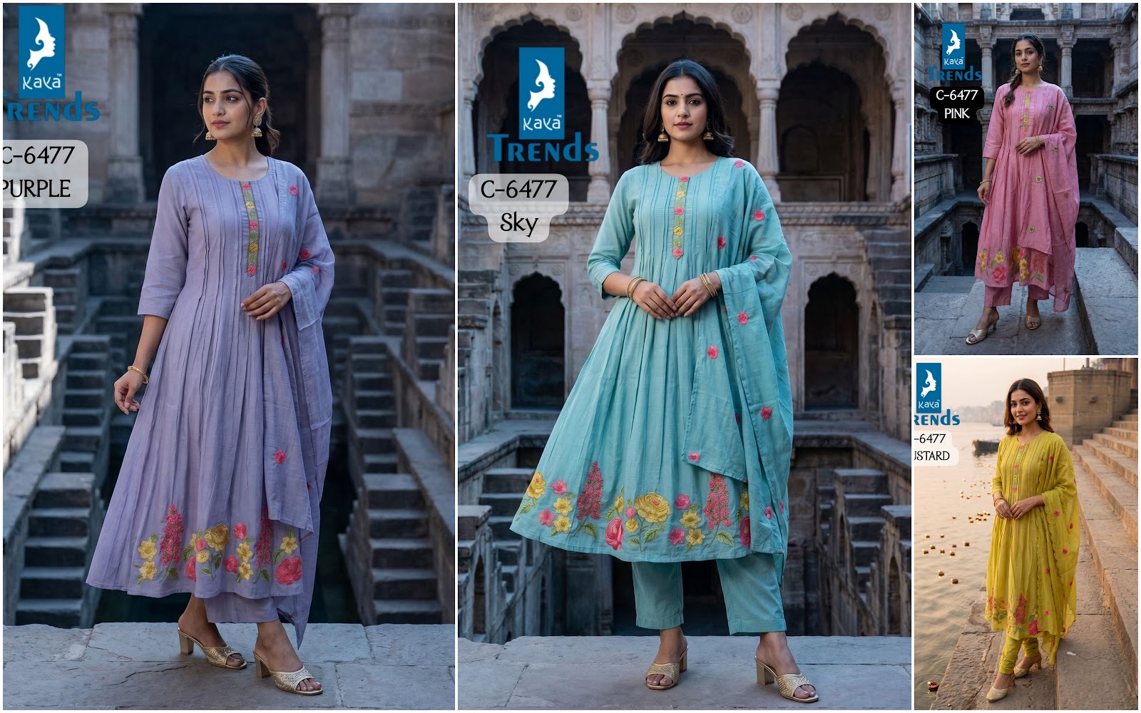 C 6477 Kaya Trends Chanderi Readymade Anarkali Suits Exporter Ahmedabad