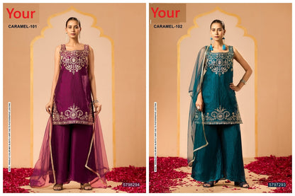 Caramel Your Shimmer Readymade Suits Wholesale Price