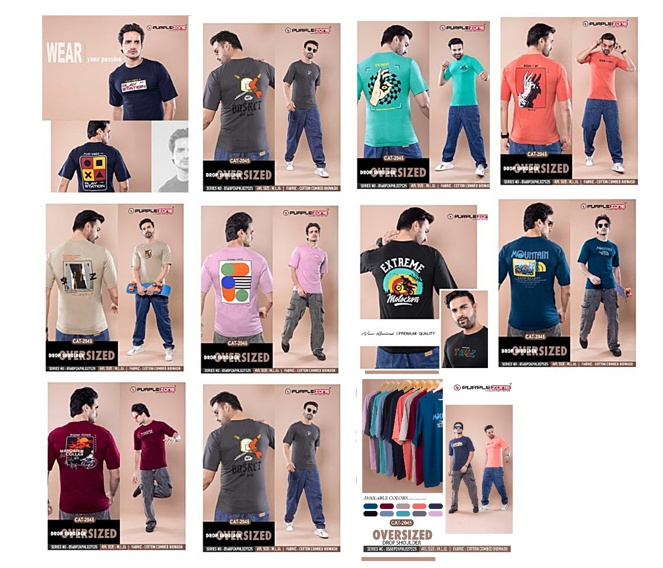 Cat-2045 Purple Zone Cotton Mens Tshirts Exporter