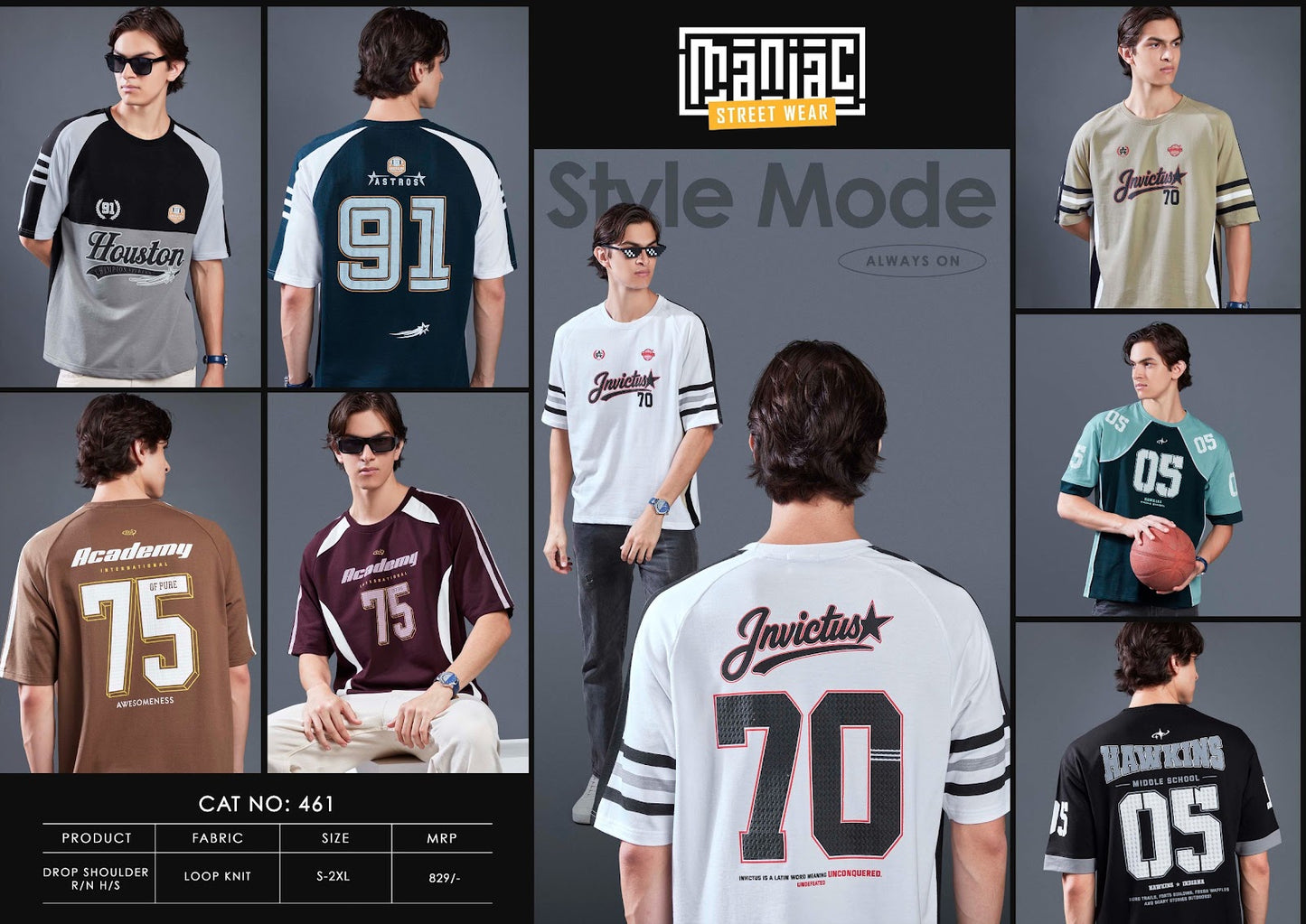 Cat 461 Drop Shoulder Maniac Loopknit Mens Tshirts Wholesale Price