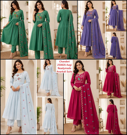 Chanderi 250826 Aagi Mul Readymade Anarkali Suits Wholesaler Ahmedabad