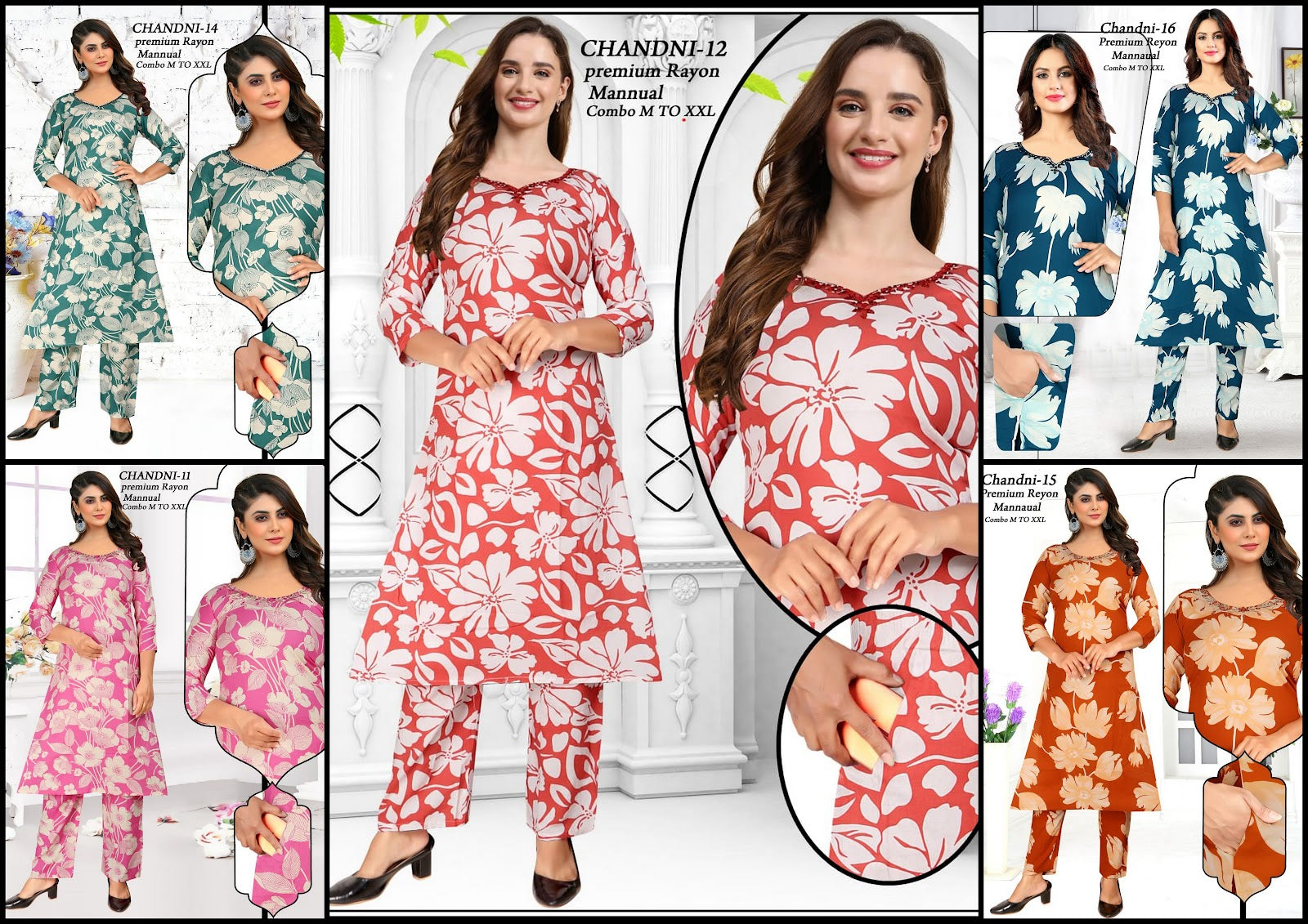 Chandni Green Tomato Rayon Kurti Pant Set Supplier India