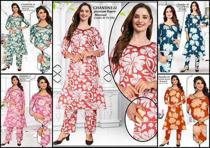 Chandni Green Tomato Rayon Kurti Pant Set Supplier India