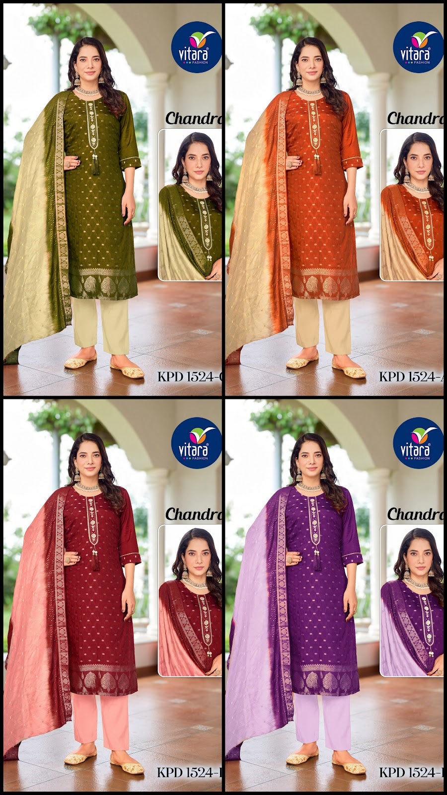 Chandra Vitara Muslin Jacquard Readymade Pant Style Suits Wholesaler
