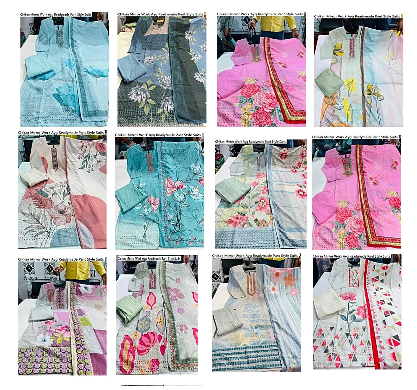 Chikan Mirror Work Ayg Cotton Readymade Pant Style Suits Manufacturer Gujarat