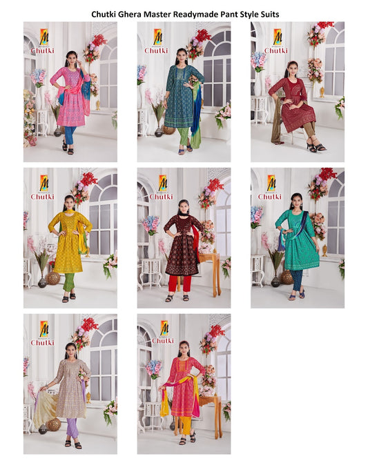 Chutki Ghera Master Rayon Readymade Pant Style Suits Wholesale