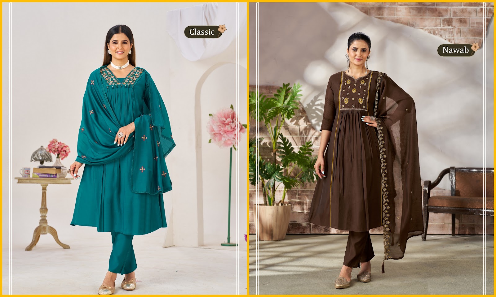 Classic Nawab Aksr Chanderi Readymade Anarkali Suits Wholesale