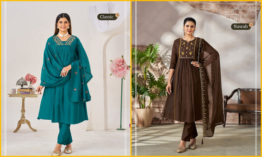 Classic Nawab Aksr Chanderi Readymade Anarkali Suits Wholesale