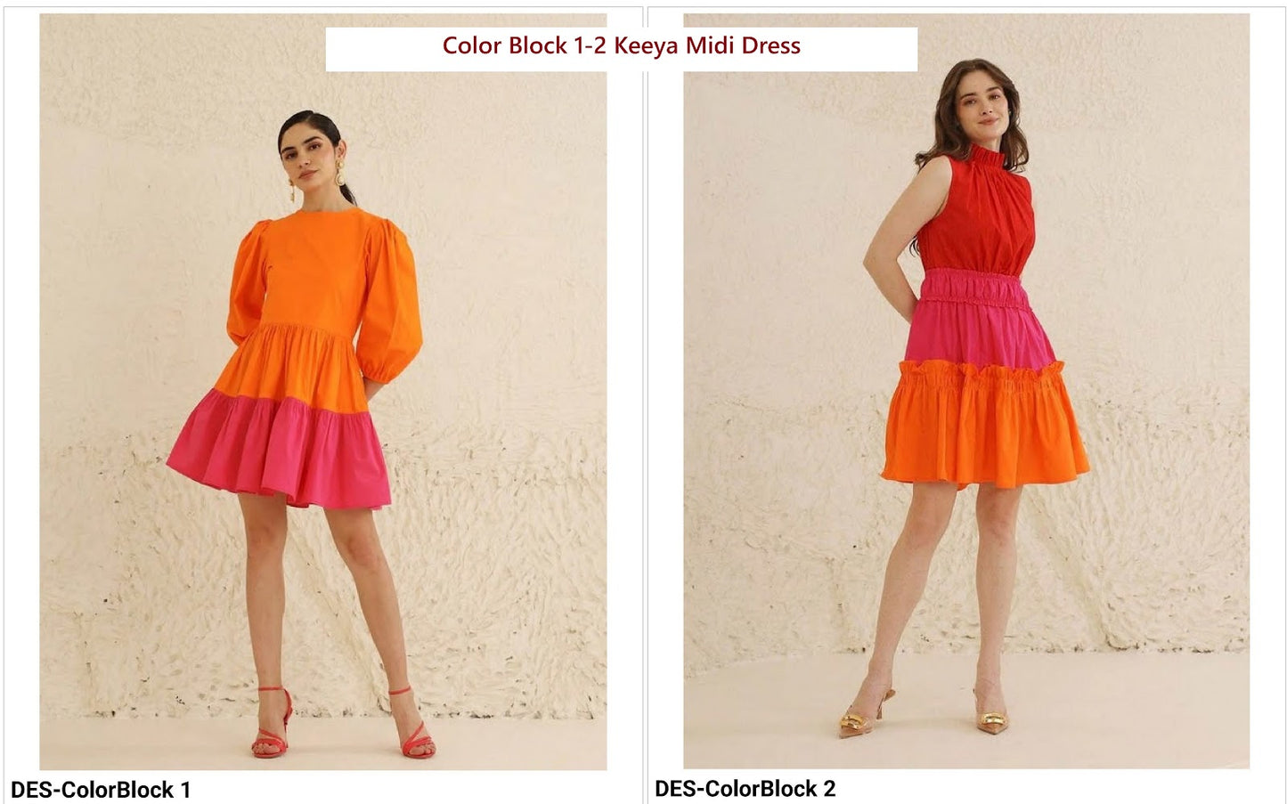 Color Block 1-2 Keeya Cotton Midi Dress Wholesale Price