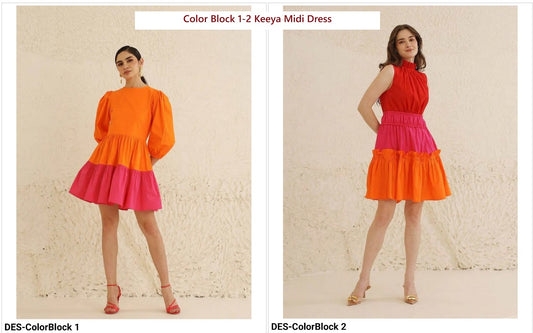 Color Block 1-2 Keeya Cotton Midi Dress Wholesale Price