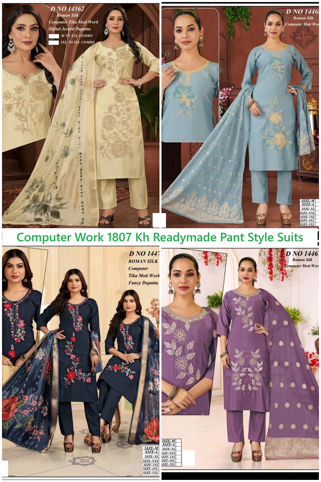 Computer Work 1807 Kh Roman Silk Readymade Pant Style Suits Exporter Gujarat