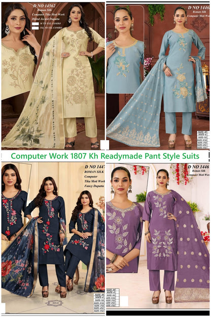 Computer Work 1807 Kh Roman Silk Readymade Pant Style Suits Exporter Gujarat