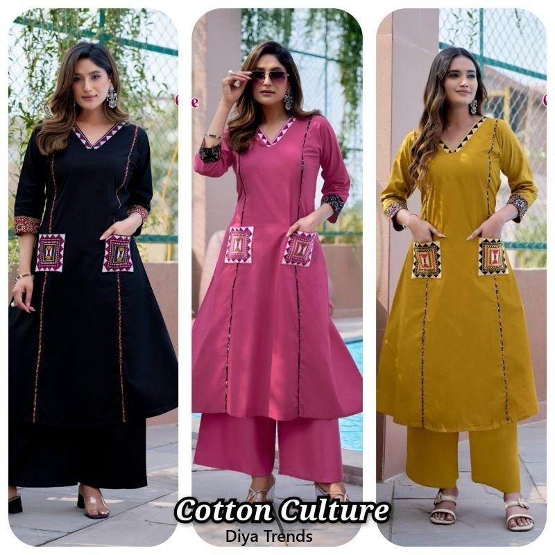 Cotton Culture Vol 1 Diya Trends Cotton Kurti Pant Set Exporter Gujarat