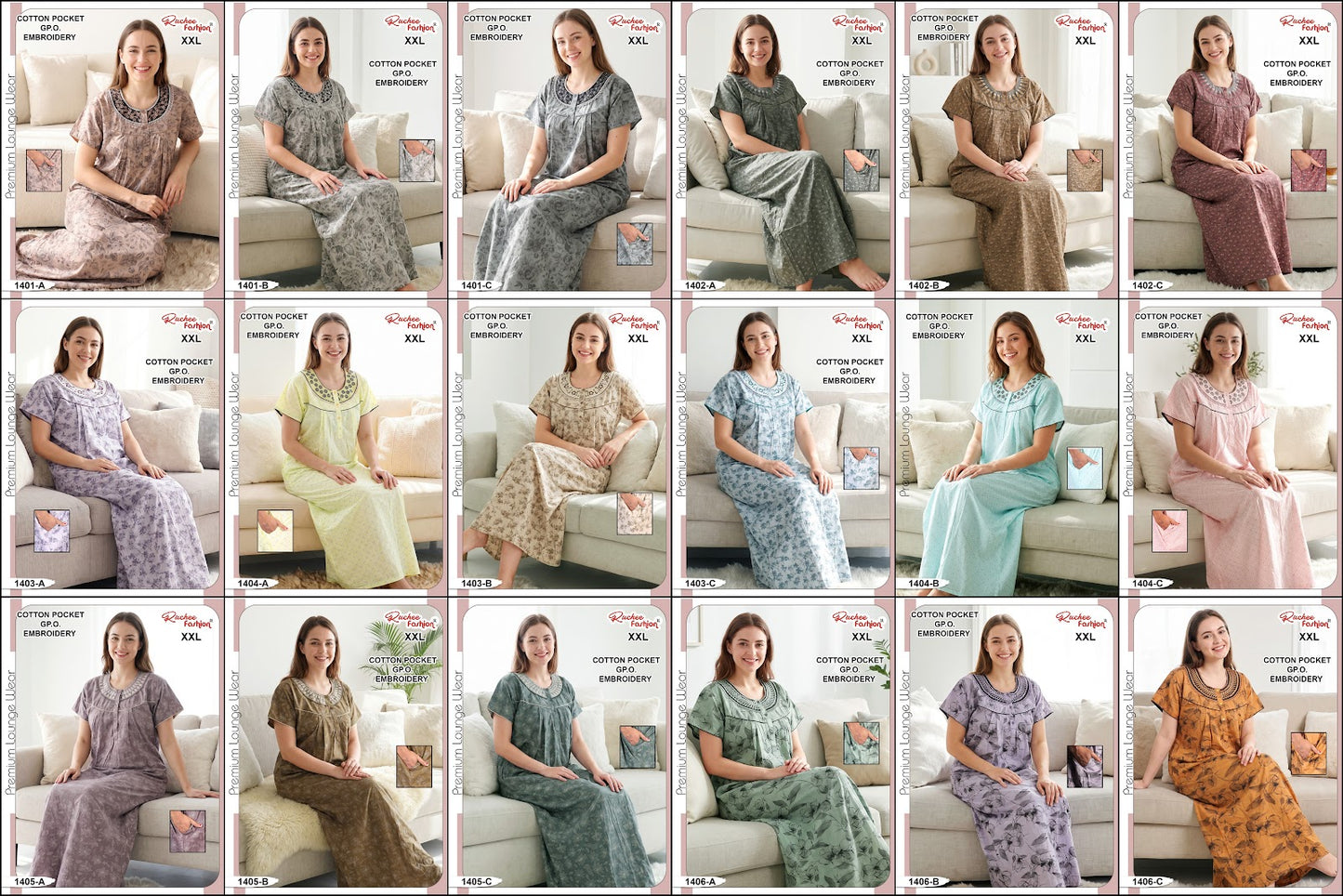 Cotton Gpo 1401-1406 Ruchee Fashion Night Gowns Wholesaler Ahmedabad