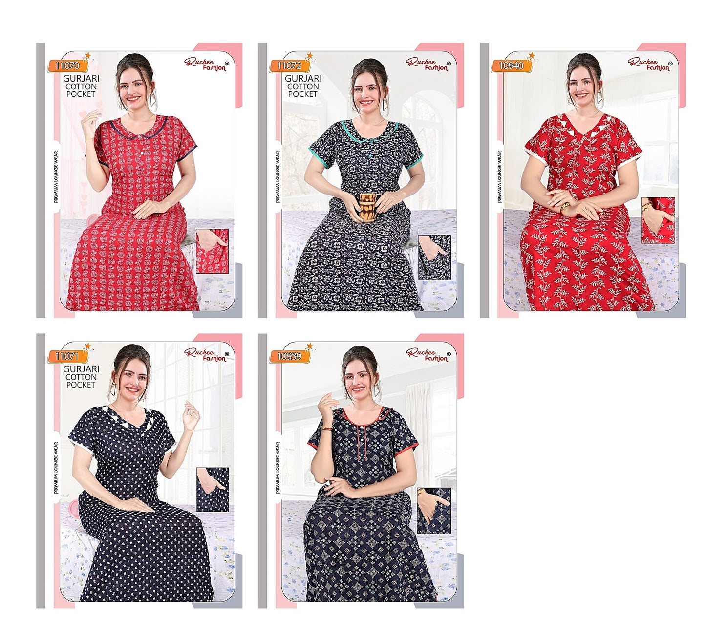 Cotton Pocket 0609 Ruchee Fashion Night Gowns Exporter Gujarat
