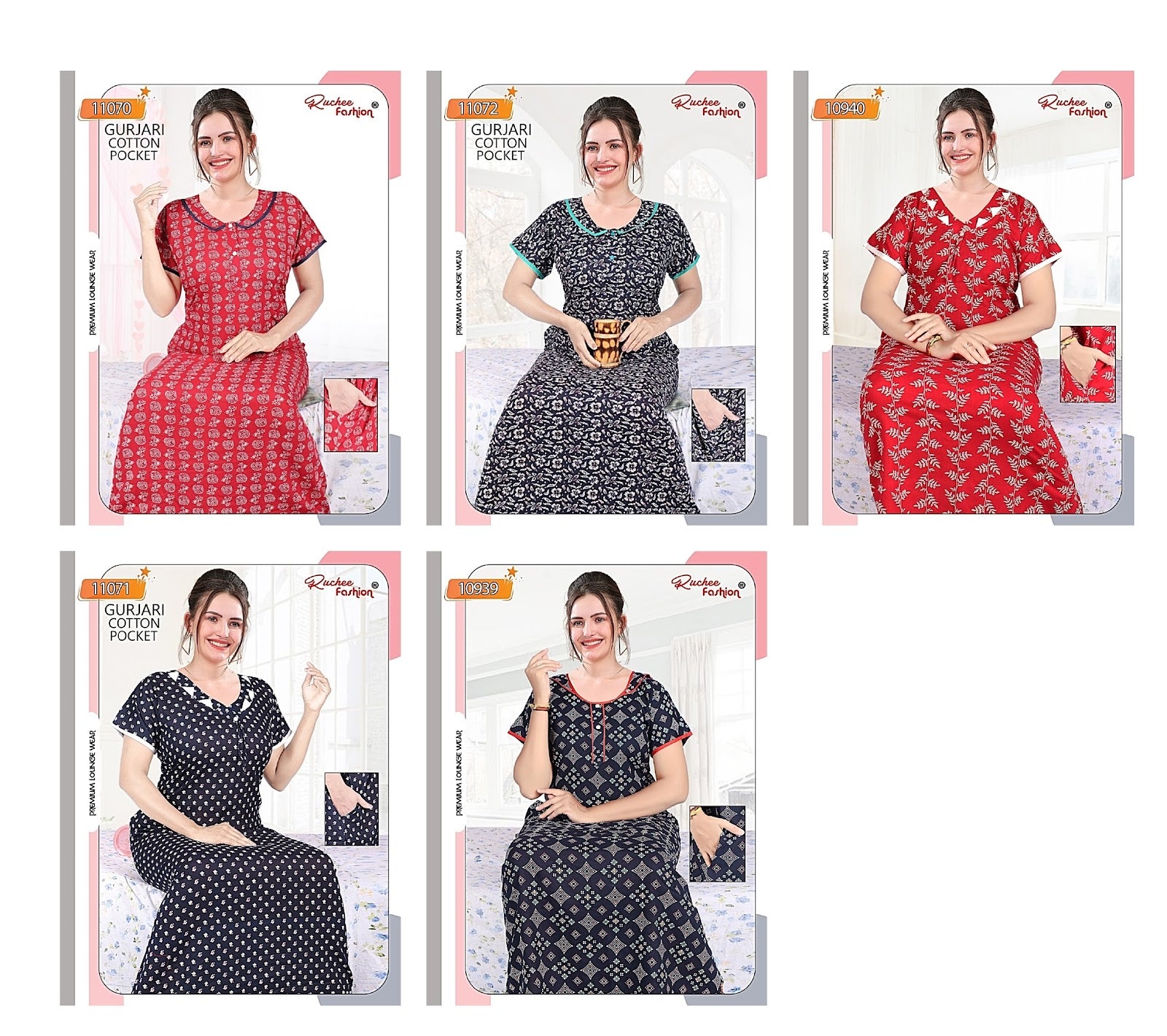 Cotton Pocket 0609 Ruchee Fashion Night Gowns Exporter Gujarat