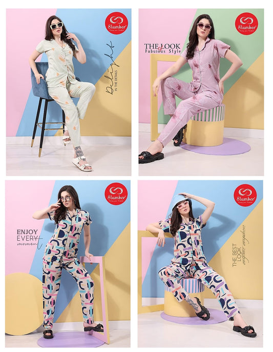 Cr009 Slumber Heavy Rayon Collar Night Suits Exporter