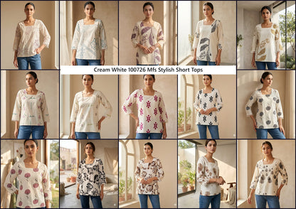 Cream White 100726 Mfs Cotton Stylish Short Tops Supplier Gujarat