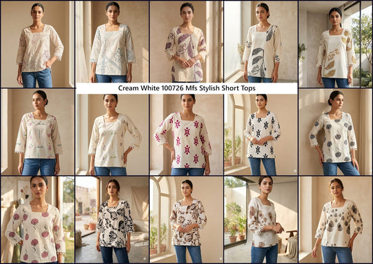 Cream White 100726 Mfs Cotton Stylish Short Tops Supplier Gujarat