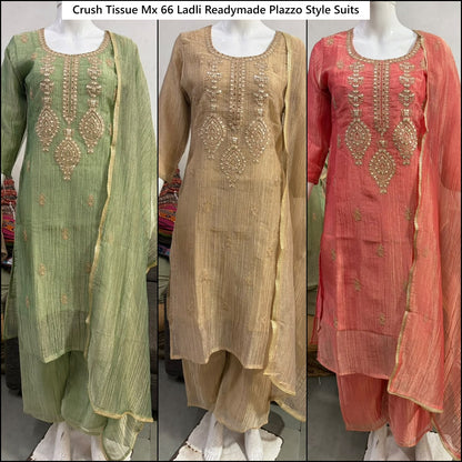 Crush Tissue Mx 66 Ladli Readymade Plazzo Style Suits Supplier India