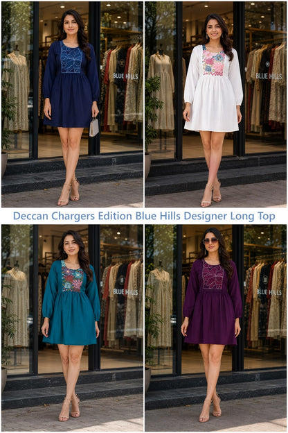 Deccan Chargers Edition Blue Hills Rayon 14Kg Designer Long Top Wholesale