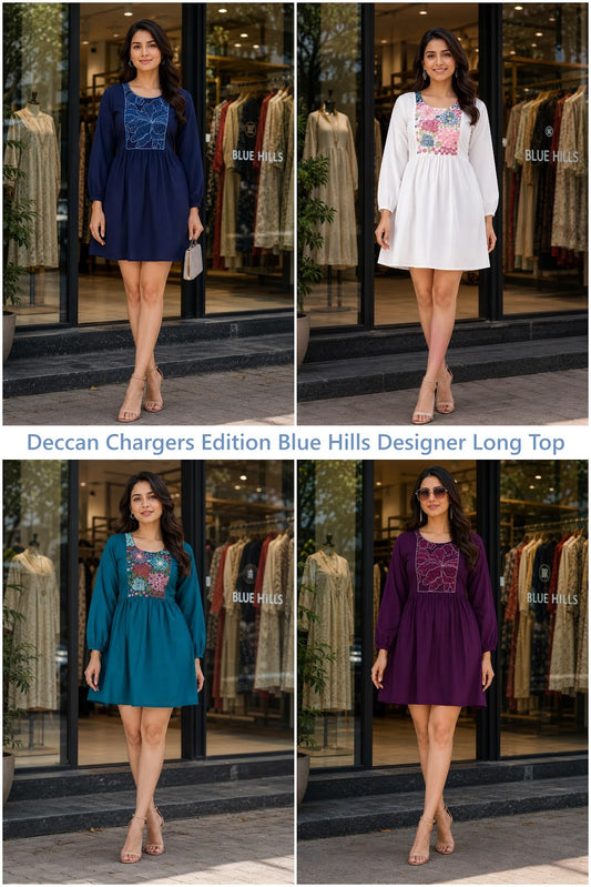 Deccan Chargers Edition Blue Hills Rayon 14Kg Designer Long Top Wholesale