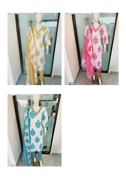 Design-2 Rung Cotton Readymade Pant Style Suits