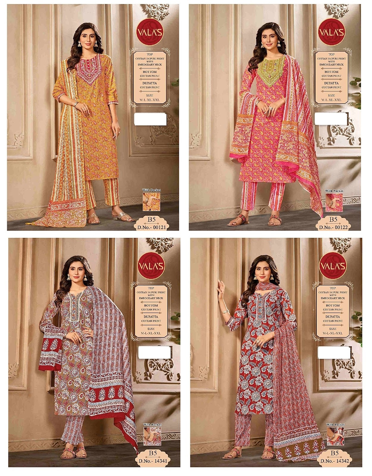 Design-9 Valas Cotton Readymade Pant Style Suits Wholesale