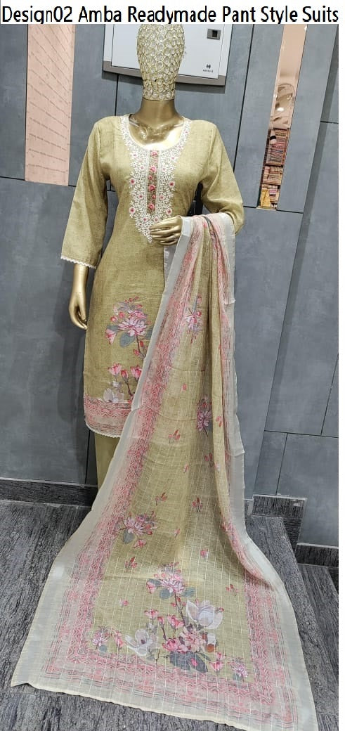 Design02 Amba Linen Readymade Pant Style Suits Supplier Gujarat