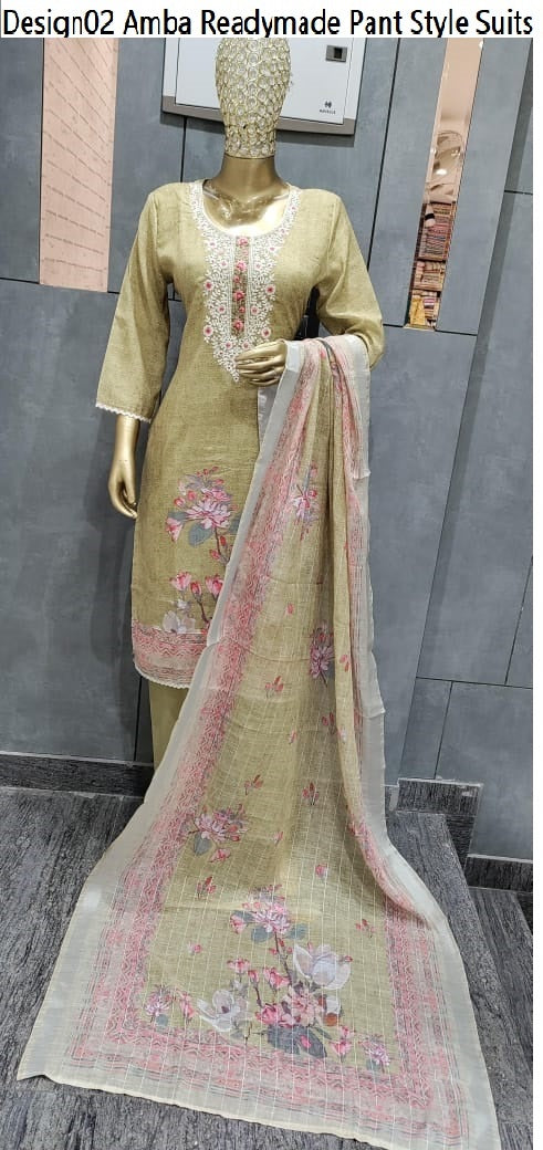 Design02 Amba Linen Readymade Pant Style Suits Supplier Gujarat