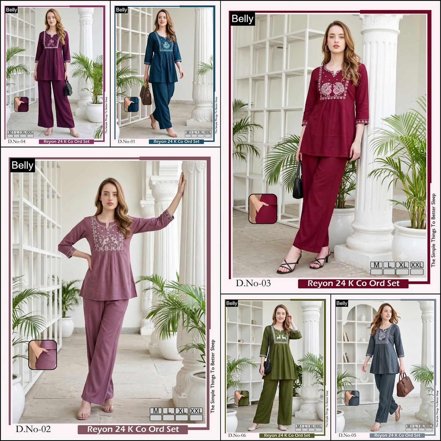 Design 01-06 Belly Rayon 24Kg Co Ord Set Wholesale Price