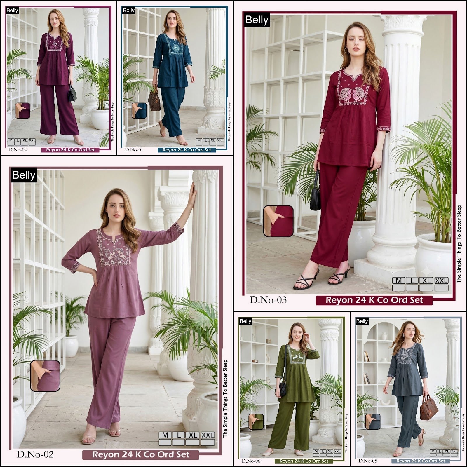 Design 01-06 Belly Rayon 24Kg Co Ord Set Wholesale Price