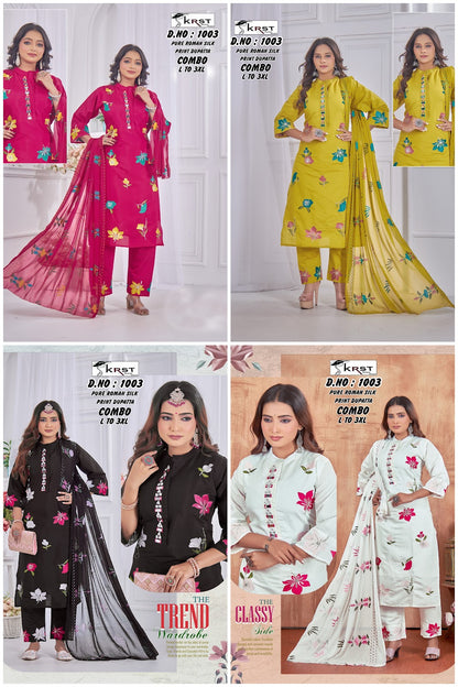Design 1003 Krst Roman Silk Readymade Pant Style Suits Wholesale Rate