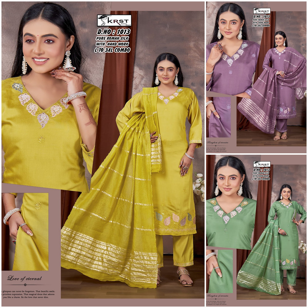 Design 1013 Krst Roman Silk Readymade Pant Style Suits Wholesale Price