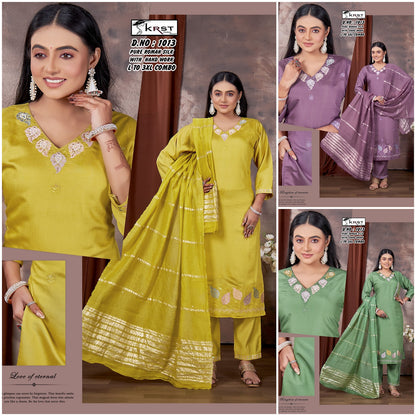 Design 1013 Krst Roman Silk Readymade Pant Style Suits Wholesale Price