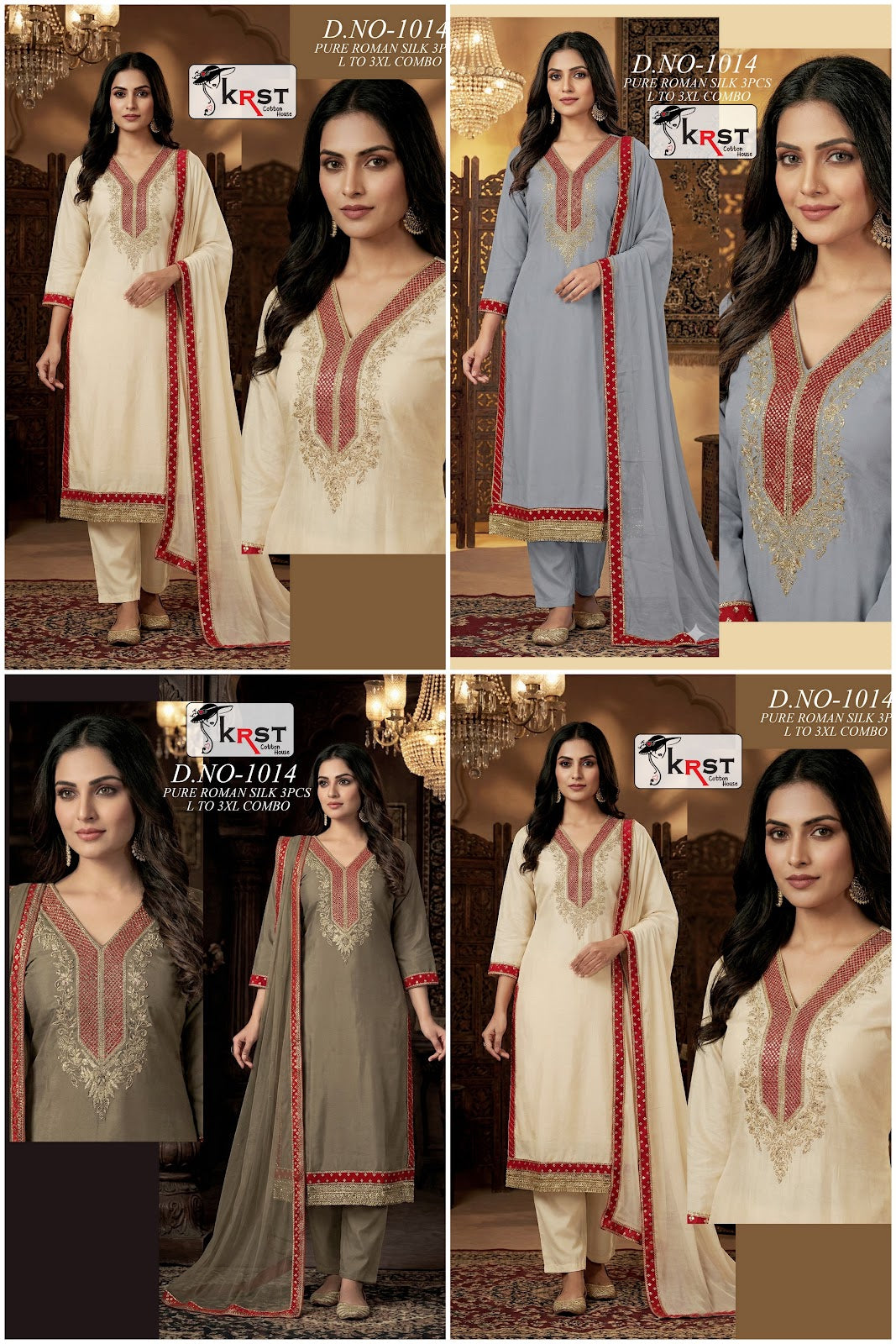 Design 1014 Krst Roman Silk Readymade Pant Style Suits Wholesaler Gujarat