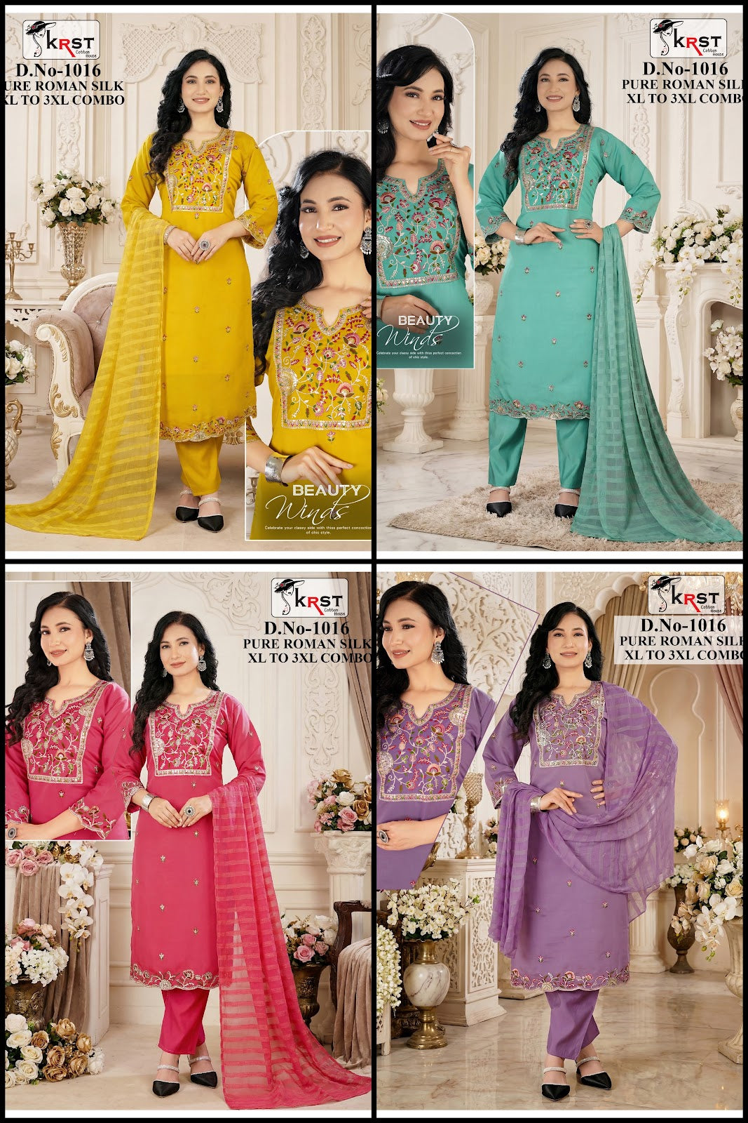 Design 1016 Krst Roman Silk Readymade Pant Style Suits Wholesaler India