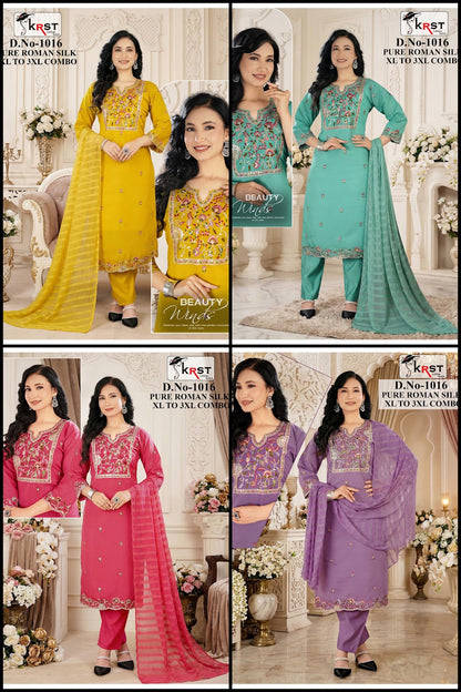 Design 1016 Krst Roman Silk Readymade Pant Style Suits Wholesaler India