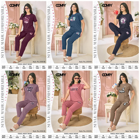 Design 1018 B Comfy Tencil Pyjama Night Suits Wholesale