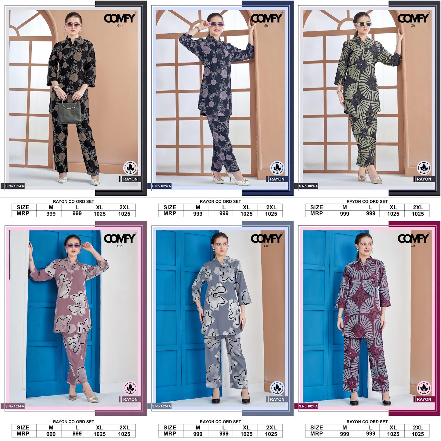 Design 1024 Comfy Rayon Co Ord Set Wholesaler Gujarat