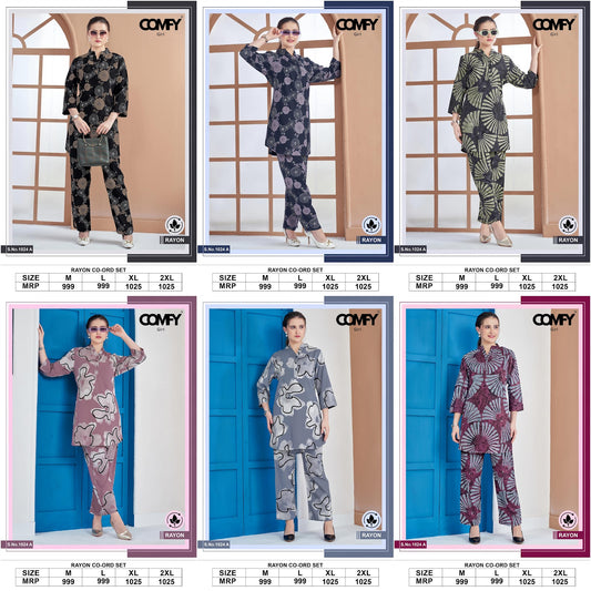 Design 1024 Comfy Rayon Co Ord Set Wholesaler Gujarat