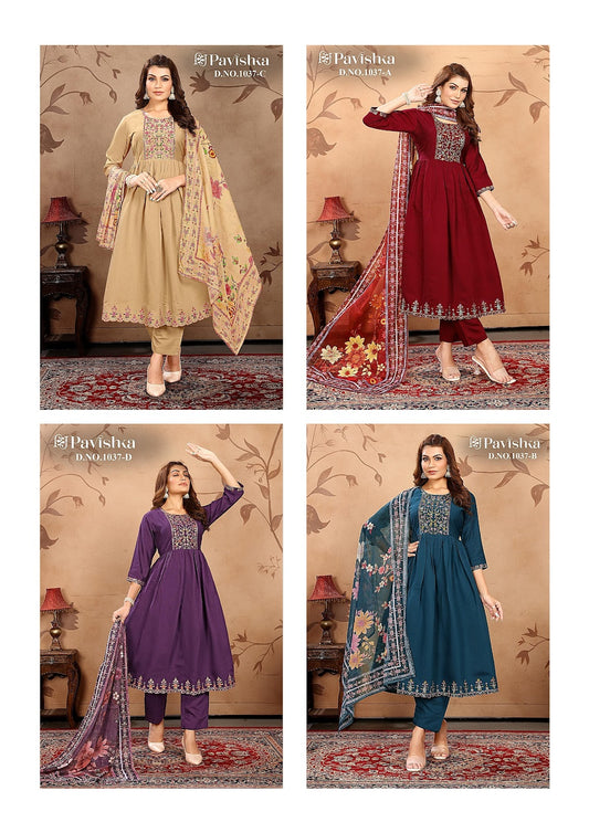 Design 1037 Pavishka Viscose Silk Readymade Anarkali Suits Supplier Gujarat