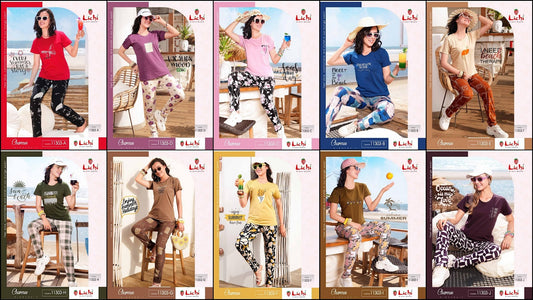 Design 11303 Charmee Lichi Cotton Pyjama Night Suits Wholesale Price