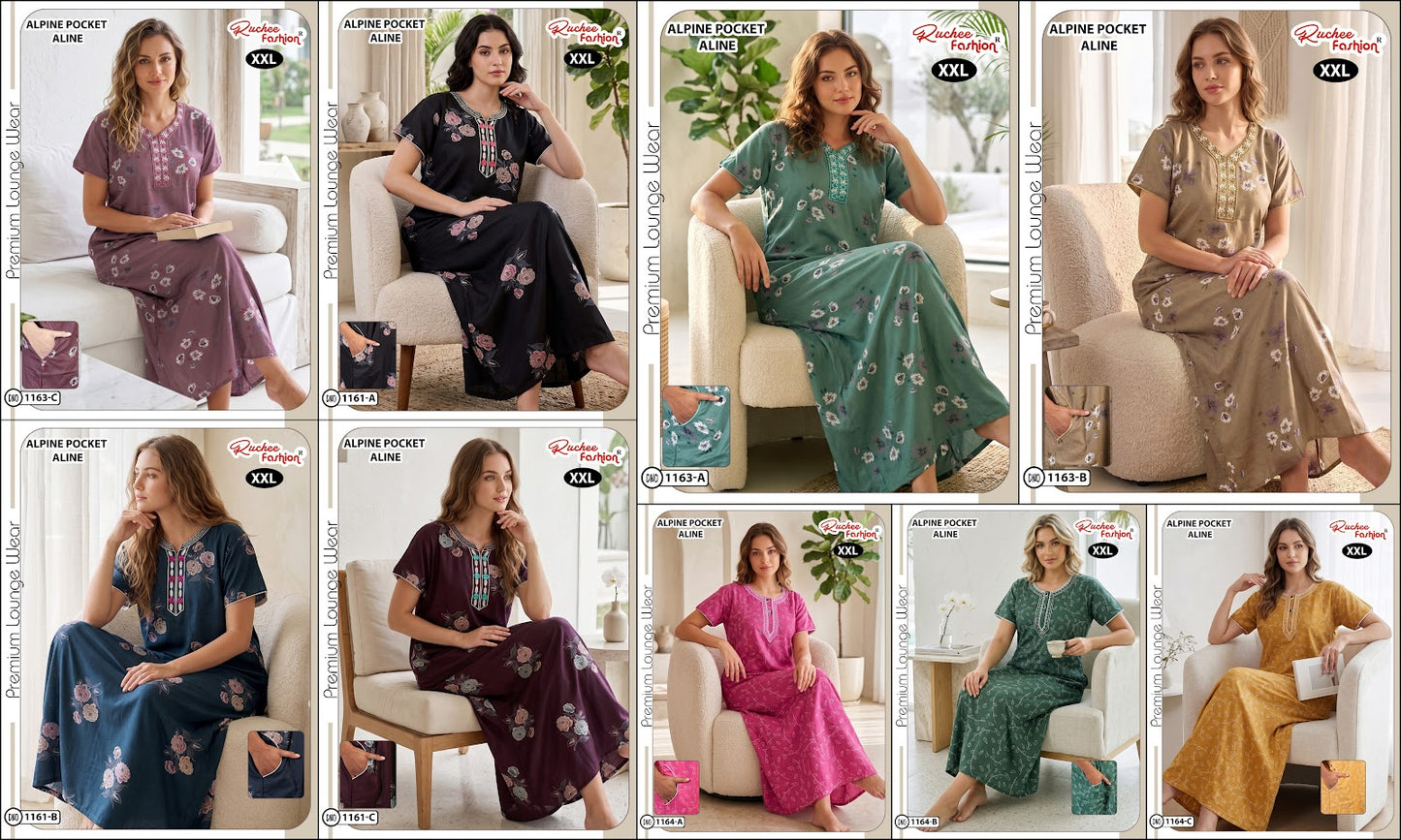 Design 1161-1164 Ruchee Fashion Alpine Night Gowns Wholesaler Gujarat