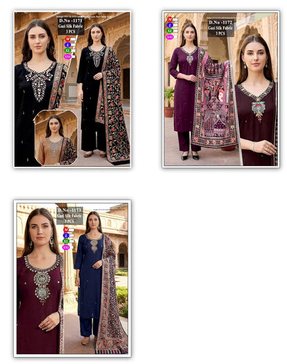 Design 1171 To 1173 Ladli Gaji Silk Readymade Pant Style Suits Manufacturer India