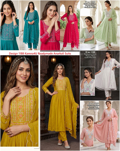 Design 1188 Kamna4U Chanderi Readymade Anarkali Suits Wholesale Rate